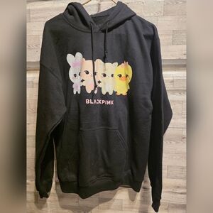 Black Graphic Hoodie with Character Print